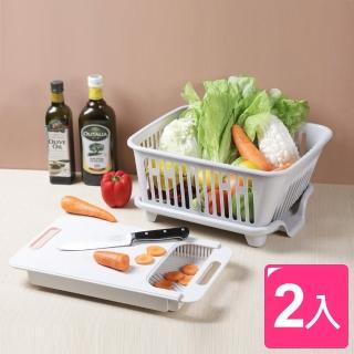 【真心良品】多功能碗盤收納架+伸縮調理砧板(2入)