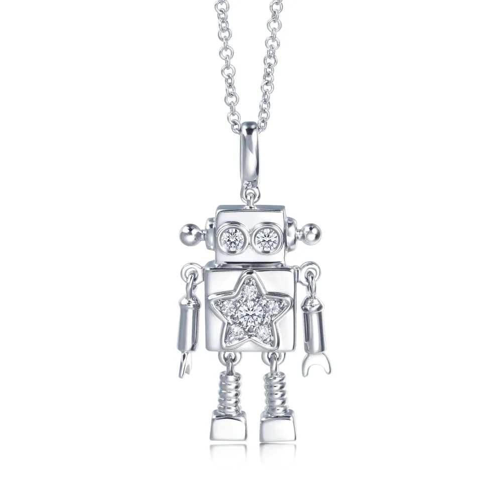 【點睛品】愛情密語 愛的機器人 18K金星星鑽石項鍊