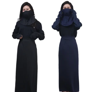 【OMAX】透氣防曬袖套 +防曬裙+護頸口罩-藍色(3件組合)