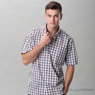 【ROBERTA 諾貝達】臺灣製 進口素材 純棉時尚設計休閒配色 格紋短袖襯衫(咖啡)