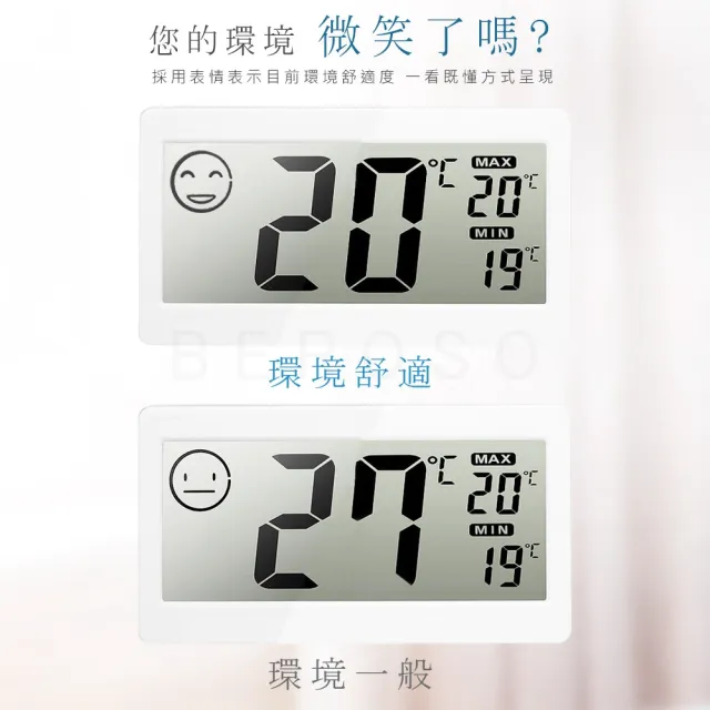 【Beroso 倍麗森】日式簡約超大螢幕溫濕度計(時鐘 夜燈 寶寶房 辦公室 開學 雨天 潮濕 電子鐘 除舊佈新)