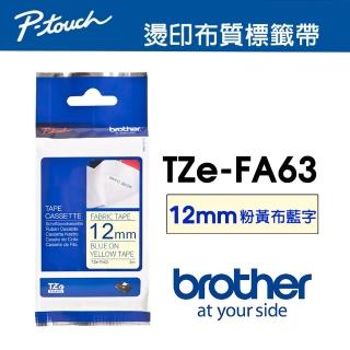 【brother】TZe-FA63 原廠燙印布質標籤帶(12mm 粉黃布藍字)