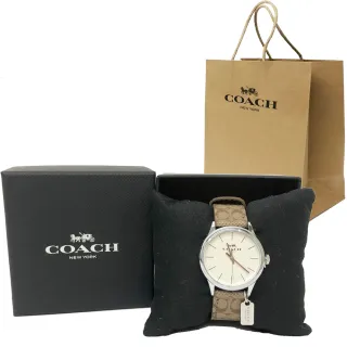 【COACH】滿版C LOGO錶帶小吊牌女用手錶禮盒贈紙袋(棕)