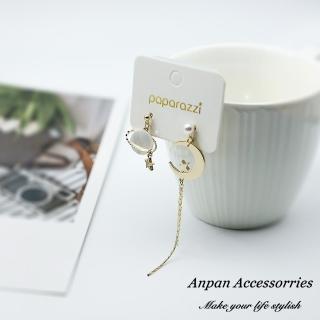【Anpan】925銀針韓東大門貝殼珍珠星空不對稱耳環