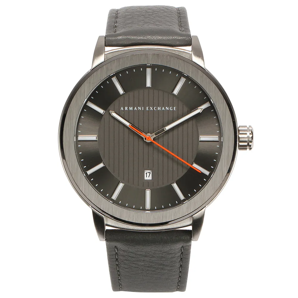 【ARMANI EXCHANGE】A│X光燦黑色錶盤簡約時尚皮革腕錶(AX1462)