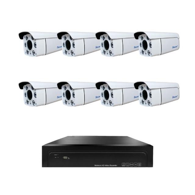 【iSecure】八路智慧雙光監視器組合: 一部八路 4K 超高清監控主機 + 八部 3MP 智慧雙光子彈型攝影機(PoE)