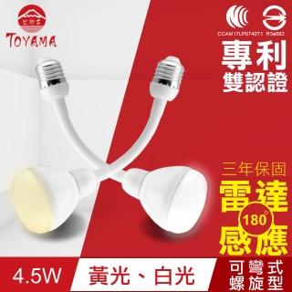 【TOYAMA特亞馬】LED雷達感應燈4.5W E27彎管式螺旋型(白光、黃光)