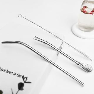 【原生良品】不鏽鋼環保彎管吸管過濾勺吸管清潔刷3件組