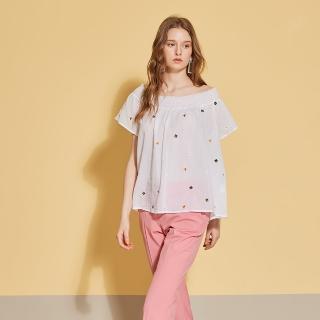 【ICHE 衣哲】輕時尚刺繡印花平口圓領造型上衣-兩穿-透白