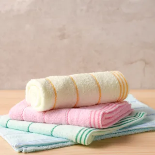 【OKPOLO】台灣製造條紋色紗吸水毛巾-12入組(純棉家庭首選)