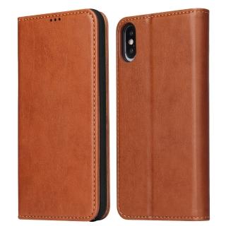【Fierre Shann】iPhone XS Max 6.5吋 磁吸側掀真皮紋手工PU皮套