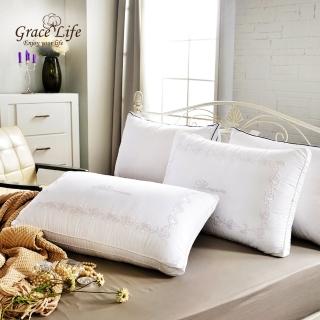 【Grace Life】臺灣製飯店級VIP 立體透氣純棉刺繡獨立筒枕(2入)