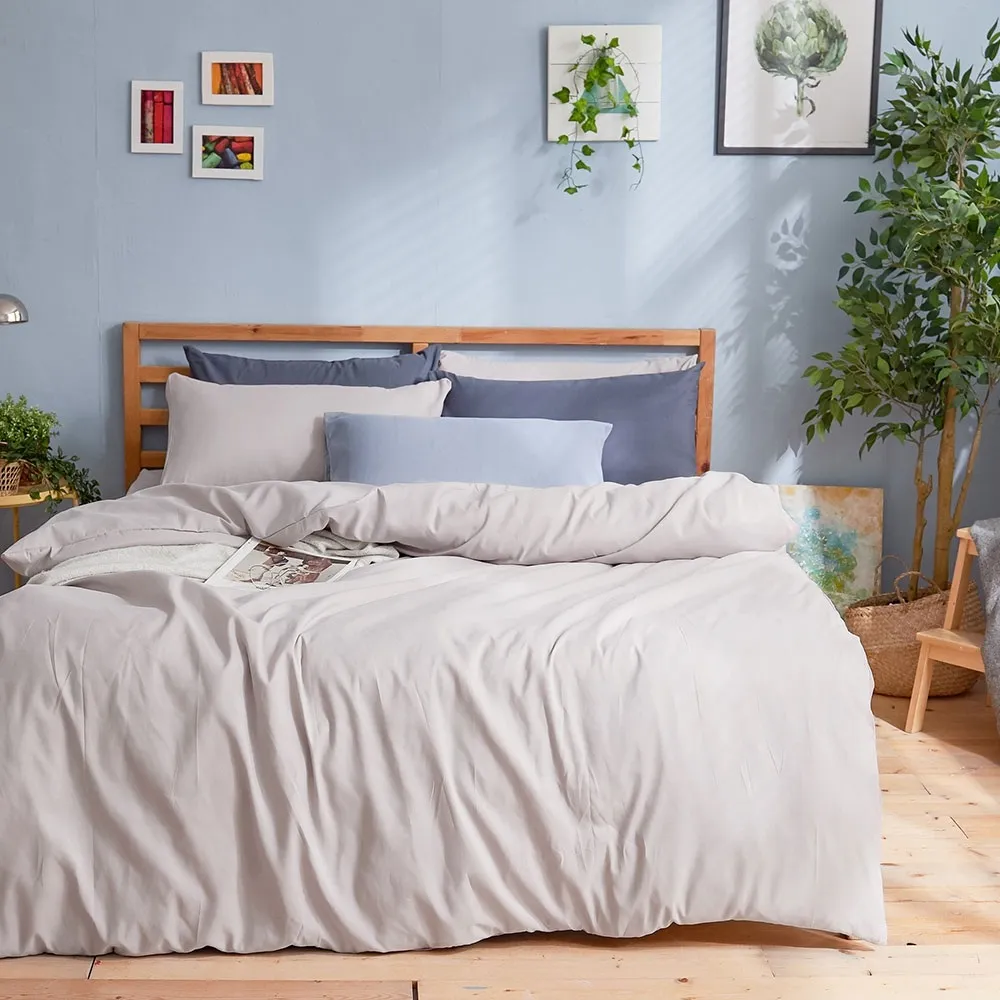 【DUYAN 竹漾】芬蘭撞色設計-單人床包被套三件組-岩石灰 台灣製