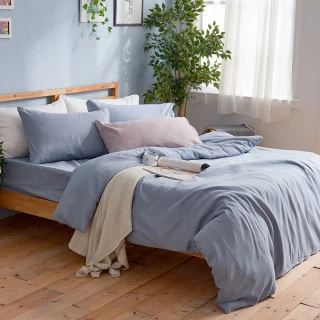 【DUYAN 竹漾】芬蘭撞色設計-雙人四件式舖棉兩用被床包組-愛麗絲藍 台灣製