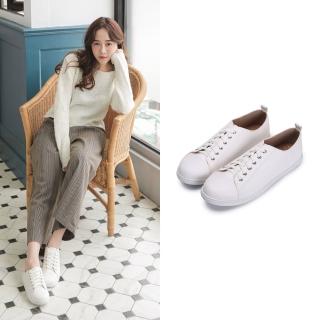 【FUFA Shoes 富發牌】簡約皮質圓頭休閒鞋-白 1FE50(小白鞋/平底鞋/綁帶鞋)
