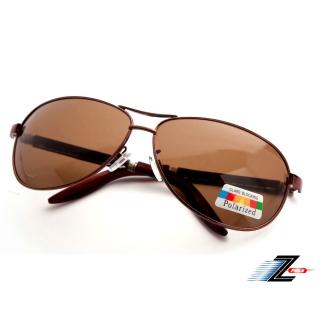 【Z-POLS】飛行員風格流行帥氣款 Polarized寶麗來偏光茶抗UV400太陽眼鏡(經典皮革設計款)