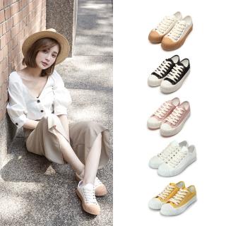 【FUFA Shoes 富發牌】百搭餅乾休閒鞋-黑/白/全白/粉/芥黃 1CM07 大尺碼女鞋(平底鞋/帆布鞋/餅乾鞋)