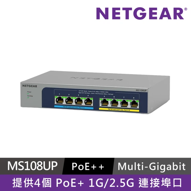 NETGEAR 8埠 Gigabit 230W PoE供電 無網管 金屬殼 網路交換器 (MS108UP)