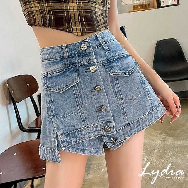 【Lydia】現貨 休閒高腰牛仔短褲裙 夏季潮流顯瘦(藍 M、L、XL、2L)