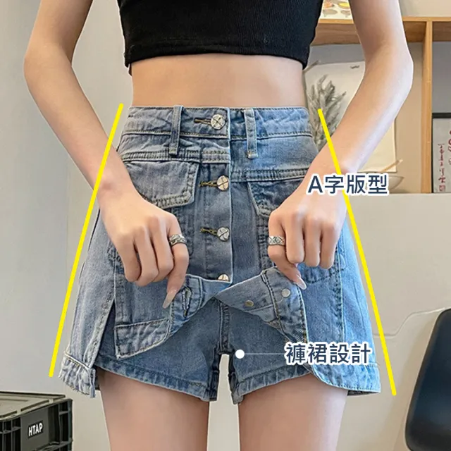 【Lydia】現貨 休閒高腰牛仔短褲裙 夏季潮流顯瘦(藍 M、L、XL、2L)