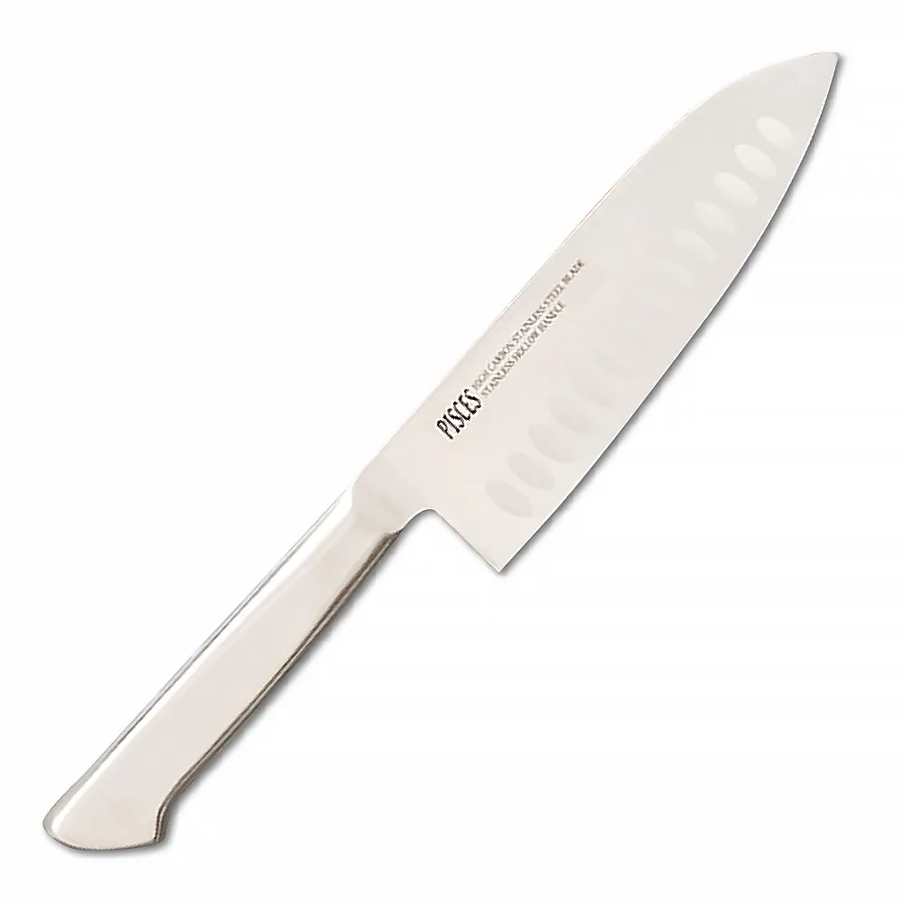 【佐竹產業】日本製一體成型 PISCES 不鏽鋼波紋三德廚刀 17cm(三德刀/菜刀)