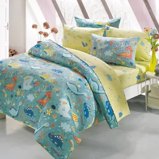 【HongYew 鴻宇】100%美國棉 防蹣抗菌 薄被套床包組-迪迪龍 綠(單人)