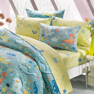 【HongYew 鴻宇】100%美國棉 防蹣抗菌 床包枕套組-迪迪龍 綠(單人)