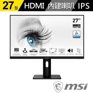 【MSI 微星】PRO MP273AP 27型 IPS 100Hz 平面美型商用螢幕(TUV護眼認證/HDMI/1ms/內建喇叭)