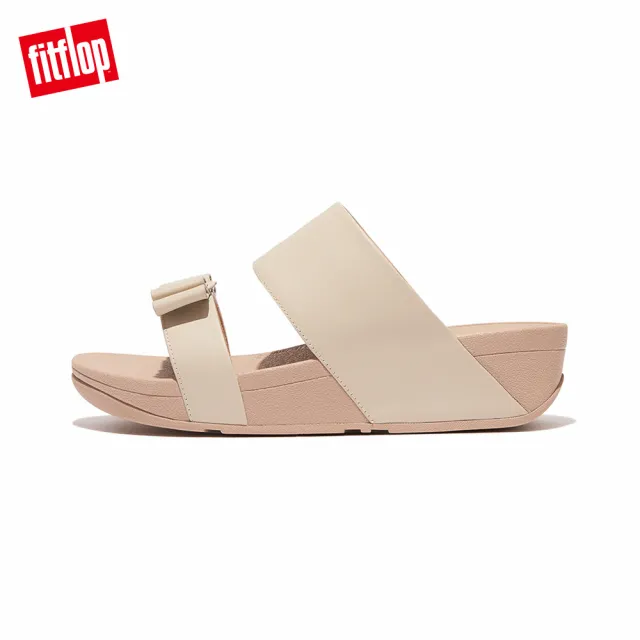 FitFlop ROSA BOW LEATHER SLIDES蝴蝶結造型皮革雙帶涼鞋-女(白石色)