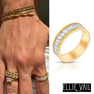 【ELLIE VAIL】邁阿密防水珠寶 金色滿鑲 璀璨方鑽戒指 Morgan(防水珠寶)