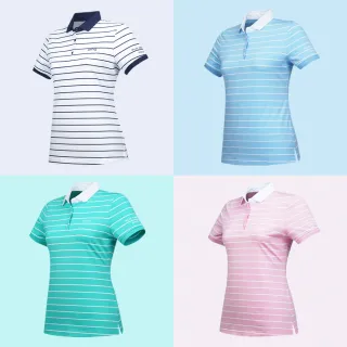 【PING】女款橫條紋吸濕排汗抗UV休閒短袖POLO衫-藍/綠/深藍/粉紅(GOLF/高爾夫球衫/RA23192)