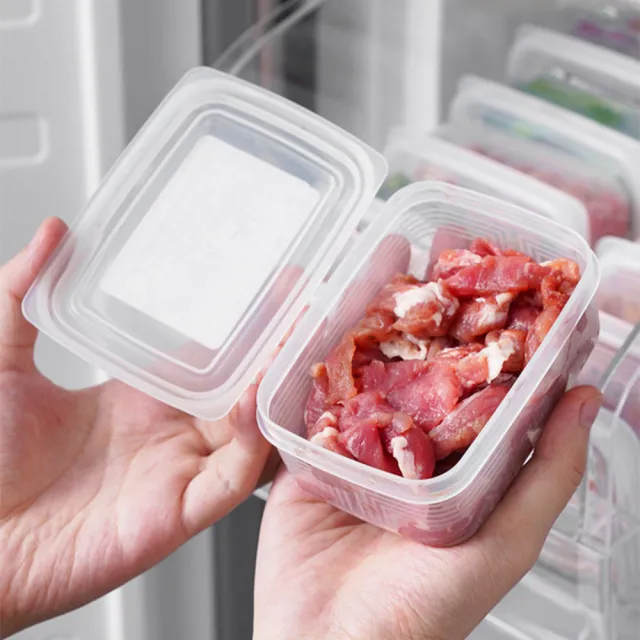 【Dagebeno荷生活】食品級PP材質透明條紋款肉類食品保鮮盒 冰箱配料分裝收納盒(長方形8入)