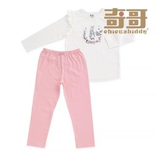 【奇哥官方旗艦】比得兔 花園比得長袖側開套裝/睡衣/居家服-羊毛保暖布(6-8歲)