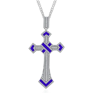 【Jpqueen】彩鋯晶鑽十字架幾何中性長項鍊(3色可選)