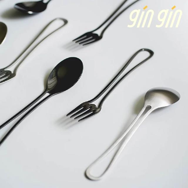 【gin gin】2入組超值組 2Ｄ感簍空不鏽鋼餐具(餐具 文青風 咖啡廳 露營 野餐 湯匙 叉子)