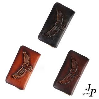 【Jpqueen】復古老鷹壓紋全真牛皮手拿女用長夾(3色可選)