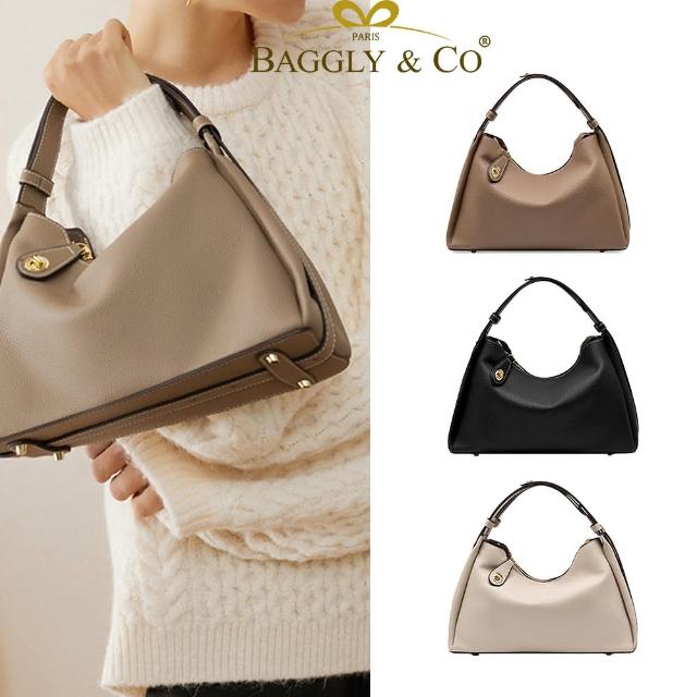 【BAGGLY&CO】萊格爾鎖扣手提斜肩頭層牛皮包(三色)