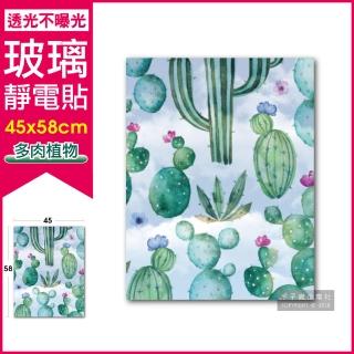 【生活良品】3D閃點半透磨砂彩繪玻璃靜電貼-多肉植物款(45x58cm)