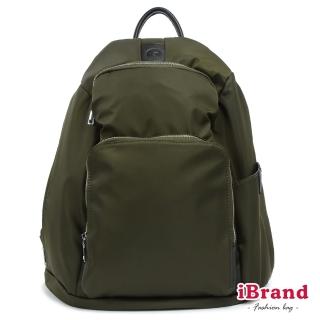 【iBrand】母親節禮物 率性時尚後開式防盜尼龍後揹包-L(墨綠色)