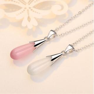 【I.Dear Jewelry】925純銀-柔情如水-氣質貓眼石水滴純銀造型項鍊(2色)