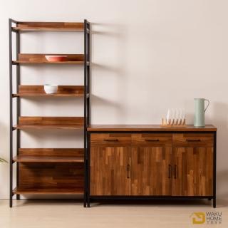 【WAKUHOME 瓦酷傢俱】格萊斯積層木工業風收納展示架+4.5尺餐櫃 B001-701+705-A