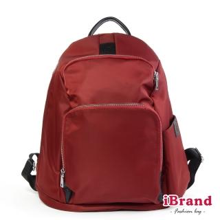 【iBrand】618 率性時尚後開式防盜尼龍後揹包-L(酒紅色)