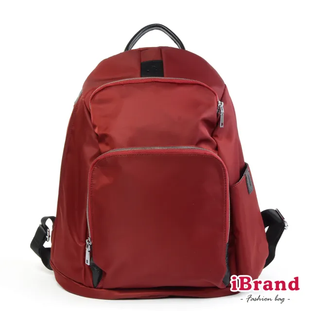 【iBrand】雙11 率性時尚後開式防盜尼龍後背包-L(酒紅色)