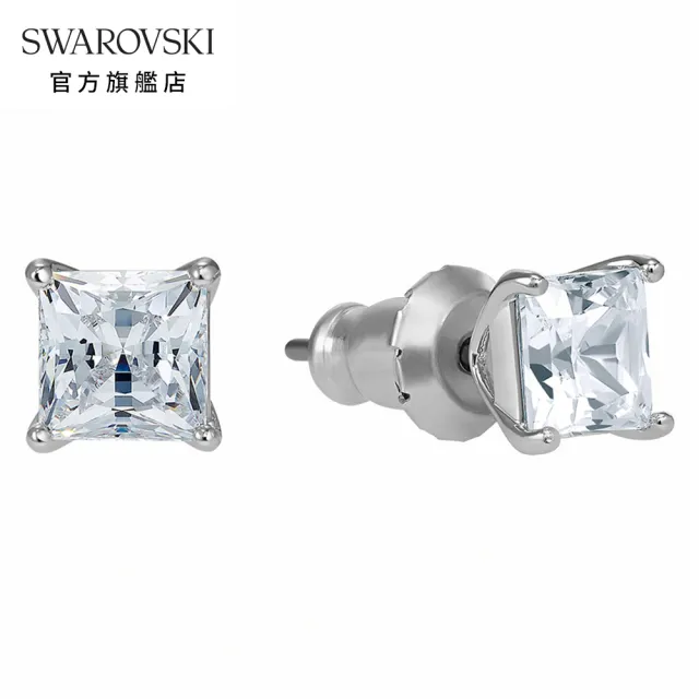 【SWAROVSKI 官方直營】Stilla Attract 耳釘 方形切割 白色 鍍白金色(線上獨家)