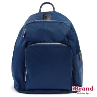 【iBrand】率性時尚後開式防盜尼龍後揹包-L(深海藍)