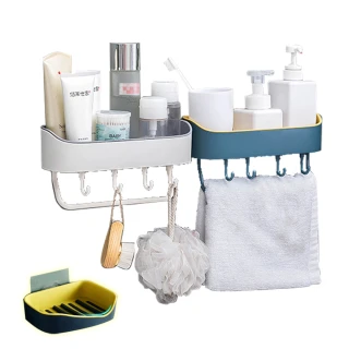 【NECO.zK】廚房衛浴雙層瀝水置物掛架+肥皂盒(4色可選)