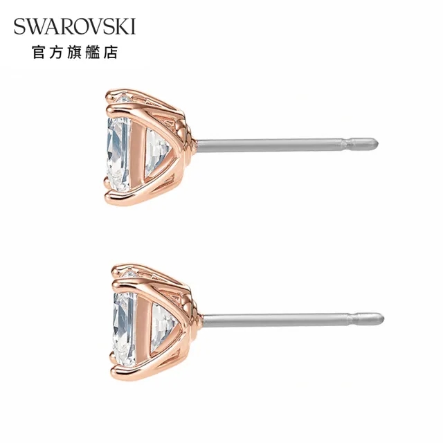 【SWAROVSKI 官方直營】Attract 玫金色方形璀璨寶石穿孔耳環(Attract)