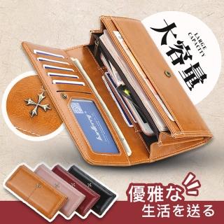 【RH】韓版復古亮皮女用長夾(精緻白車縫線更添復古風格)