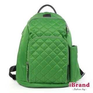 【iBrand】618 率性菱格紋後開式防盜尼龍後揹包-M(蘋果綠)