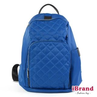 【iBrand】率性菱格紋後開式防盜尼龍後背包-M(雙11 爵士藍)